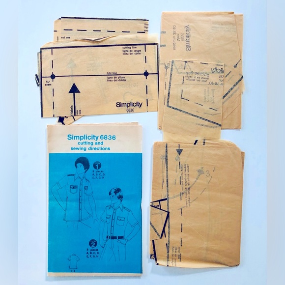 VTG 70s simplicity sewing pattern men's short sleeve shirt epaulets size 38-40 - Picture 2 of 16